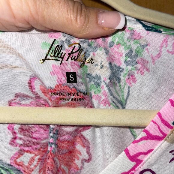 Lilly Pulitzer Meredith Womens Size Small Floral Tee Cotton Pullover V-neck New - Picture 9 of 11